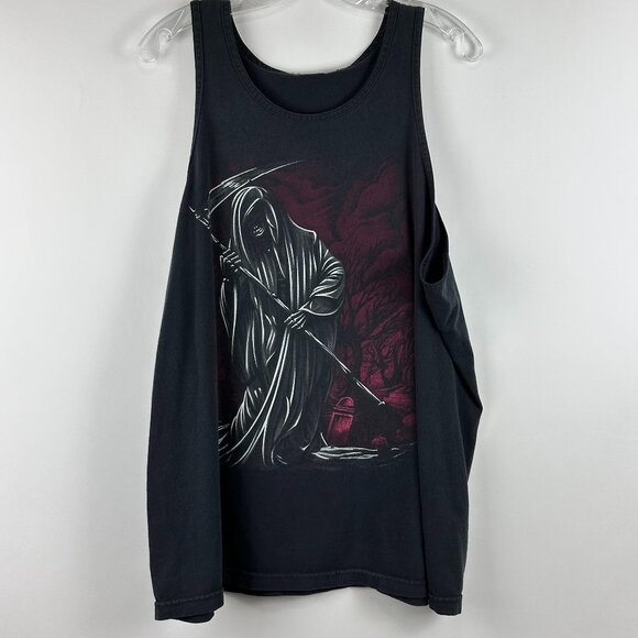 Barfly Men's Vintage Grim Reaper Scythe Graphic Tank Top - Picture 1 of 4